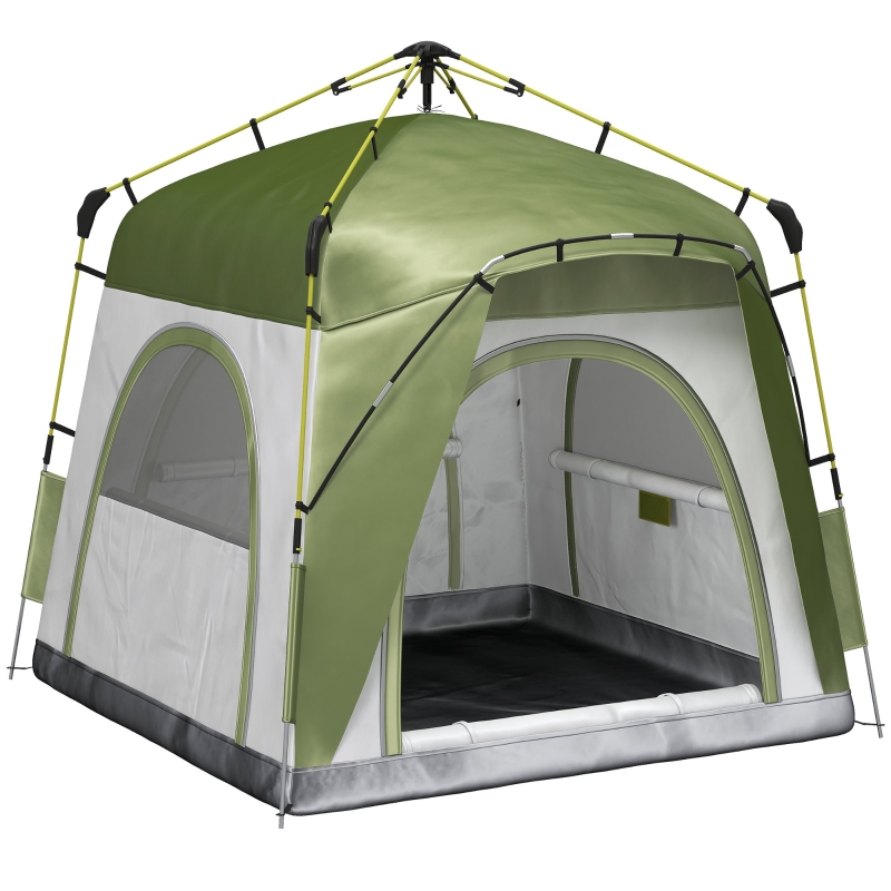 camper-tente-122oyn-1.jpg Outsunny Tente Instantanée Tente de Camping Automatique Imperméable 5 Personnes 240x240x195 cm PolyesterFibre de Verre Vert Gris Aosom.fr – Image 1