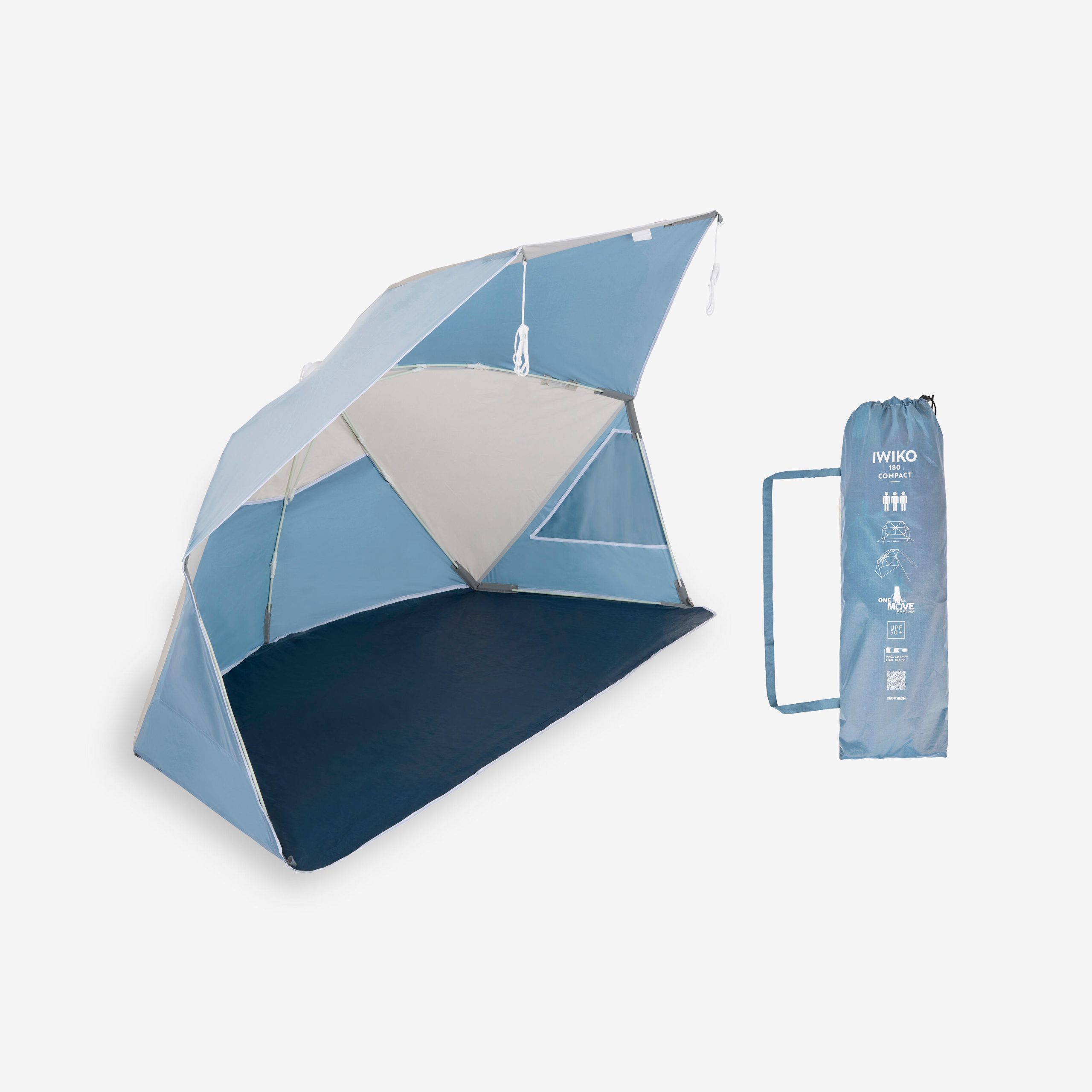 decathlon-tente-de-plage-017abi-1.jpg Tente de plage compacte 3 places UPF 50+ diamètre 180cm Iwiko gris beige – Image 1