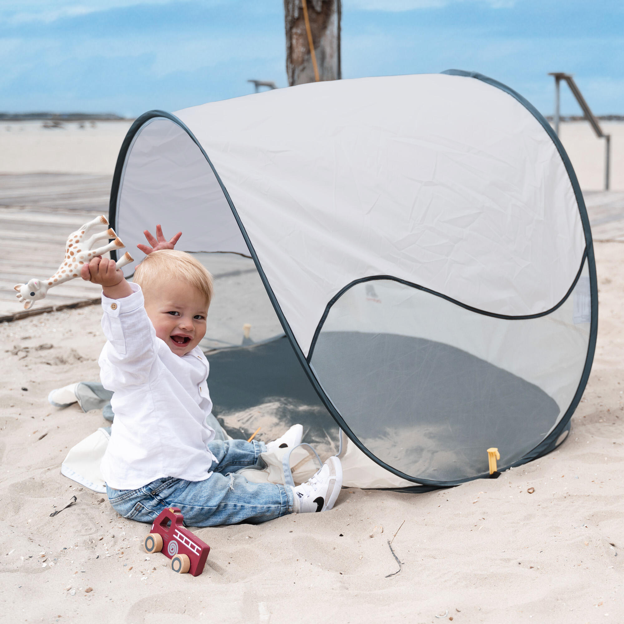 decathlon-tente-de-plage-056znl-1.jpg Tente de plage Pop Up de Luxe Légère Protection UV 50+ Crème – Image 1