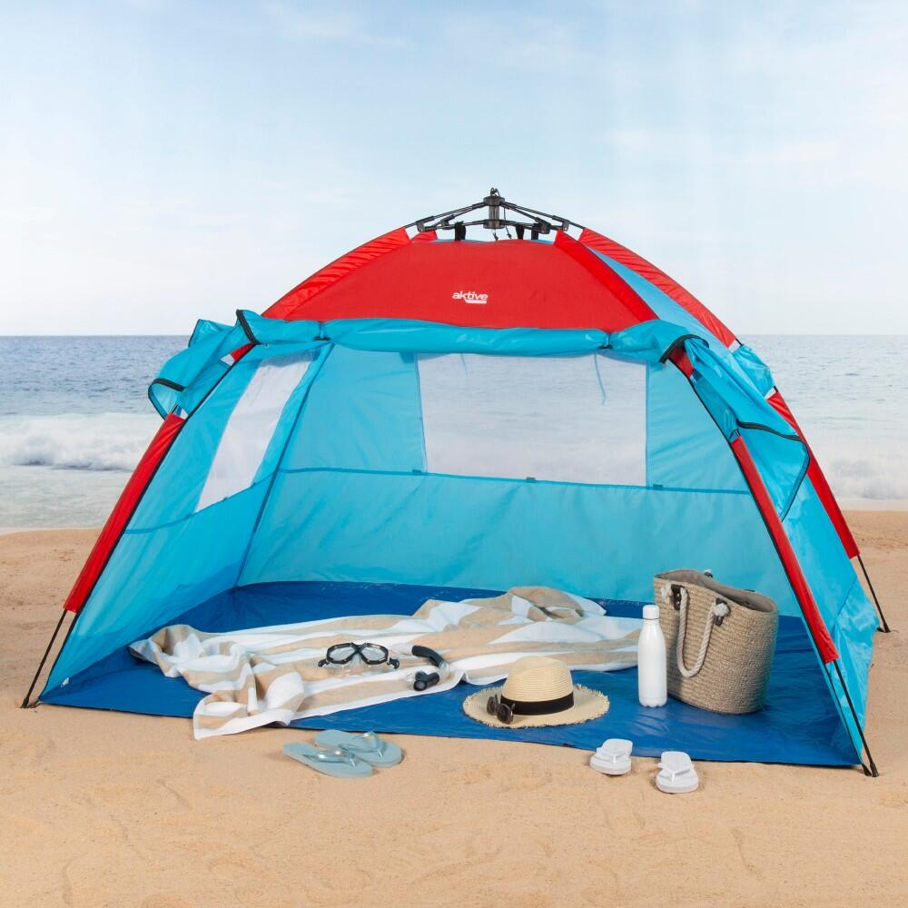 decathlon-tente-de-plage-402arm-1.jpg Aktive Windbreak et tente de plage pour 4 personnes avec sol, porte et fenêtres – Image 1