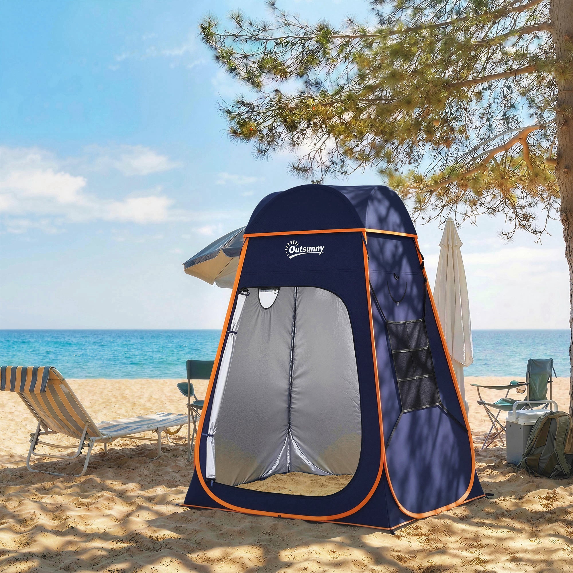 douche-tente-623pen-1.jpg Tente de douche portable instantanée avec montage rapide et sac de transport étanche, bleu foncé. – Image 1