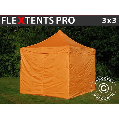 pro-tente-286jox-1.jpg Tente pliante FleXtents PRO 3x3m Orange, avec 4 cotés – Image 1