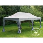 Tente Pliante Chapiteau pliable Tonnelle pliante Barnum pliant FleXtents PRO Steel 4x8m Latte, avec 6 rideaux décoratifs