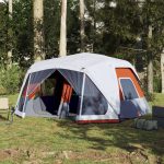Grande Tente de Camping LED 10 Personnes Montage Rapide 2 Chambres Imperméable Gris et Orange – ComfortXL Outdoor Living