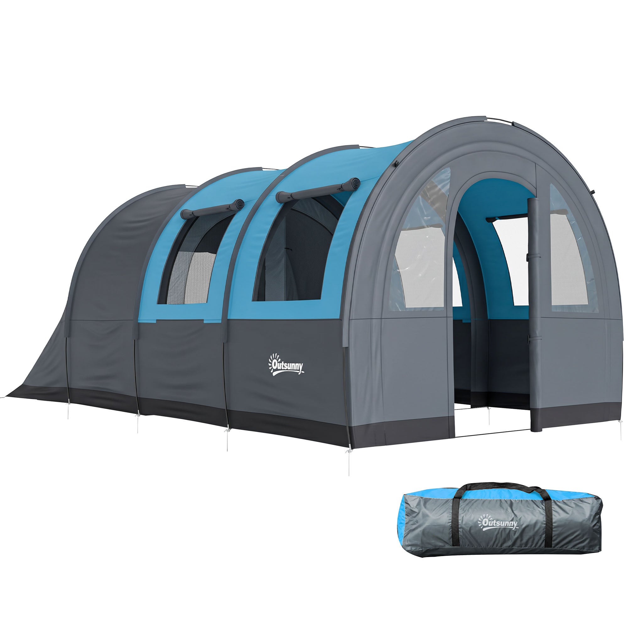 tente-3-chambres-894urb-1.jpg Tente pliable pour 3 personnes avec 2 chambres et sac de transport imperméable 480 x 260 x 200 cm Gris | Leroy Merlin – Image 1
