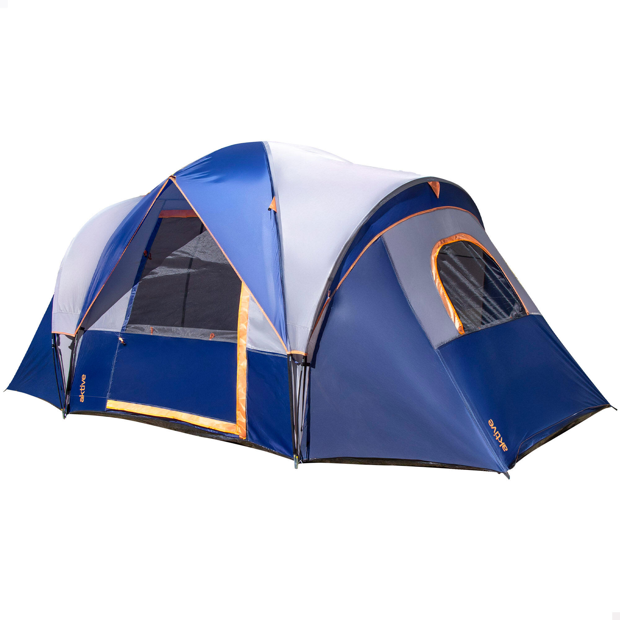 tente-6-place-decathlon-605cbr-1.jpg Tente 6 personnes avec 3 chambres 455x220x190 cm grise et bleue – Image 1