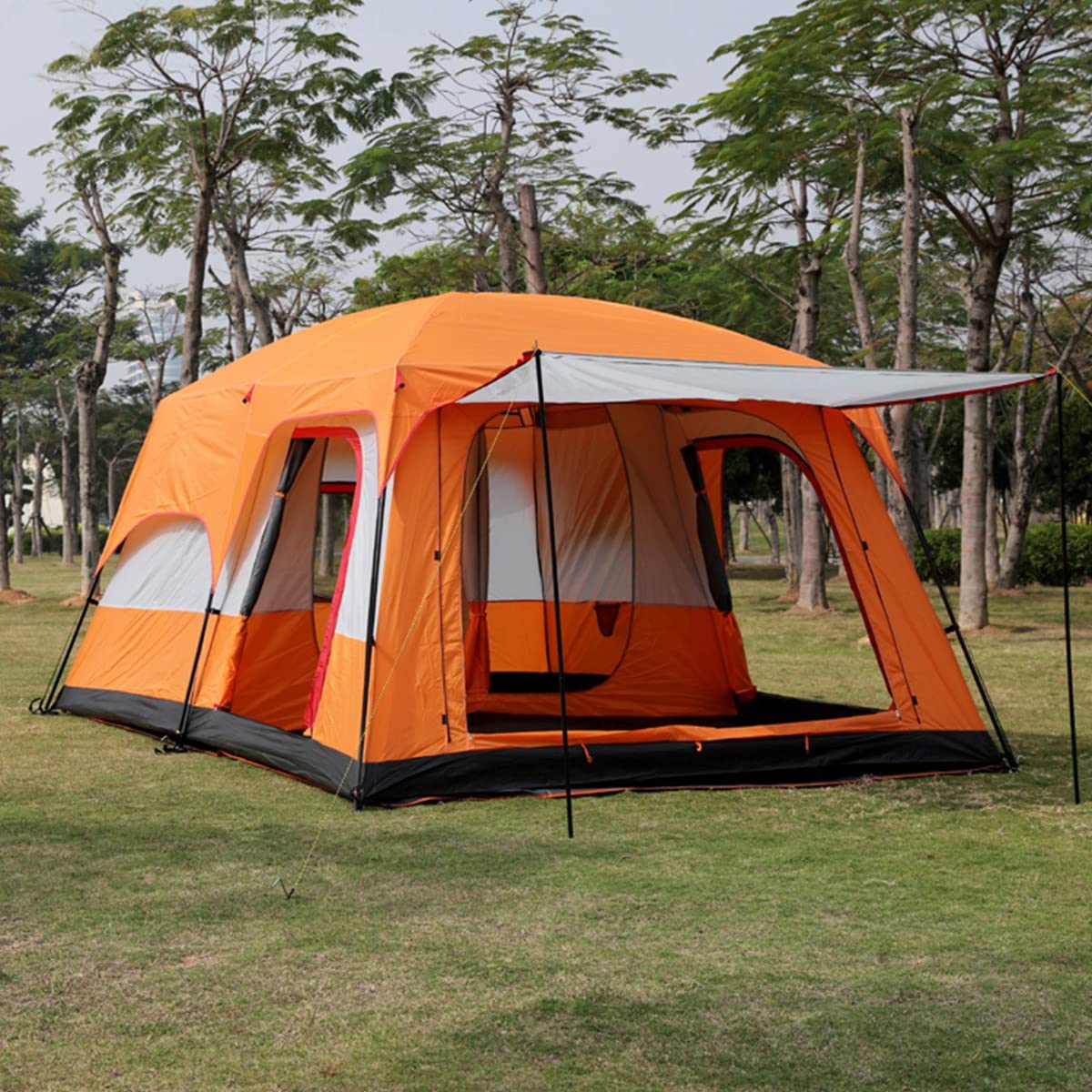 tente-6places-139fum-1.jpg TXTC Tente 6 Personnes Tente Double Couche pour Camping Familial, Tente Extérieure Étanche avec Porche, Tente De Reception 2 Chambres+Salon, Tente ... – Image 1