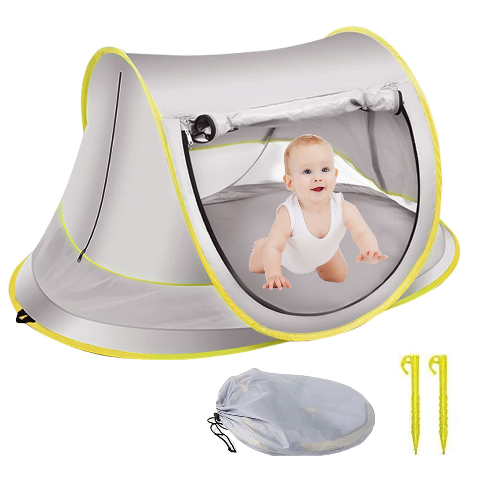 tente-bebe-195jpc-1.jpg TOWEBOORY Tente Anti UV Bébé, Tente de Plage Pop up Bébé Portable Abri de Plage Pliable, Protection UV UPF 50+, avec Tente de Plage Pliante Portable ... – Image 1