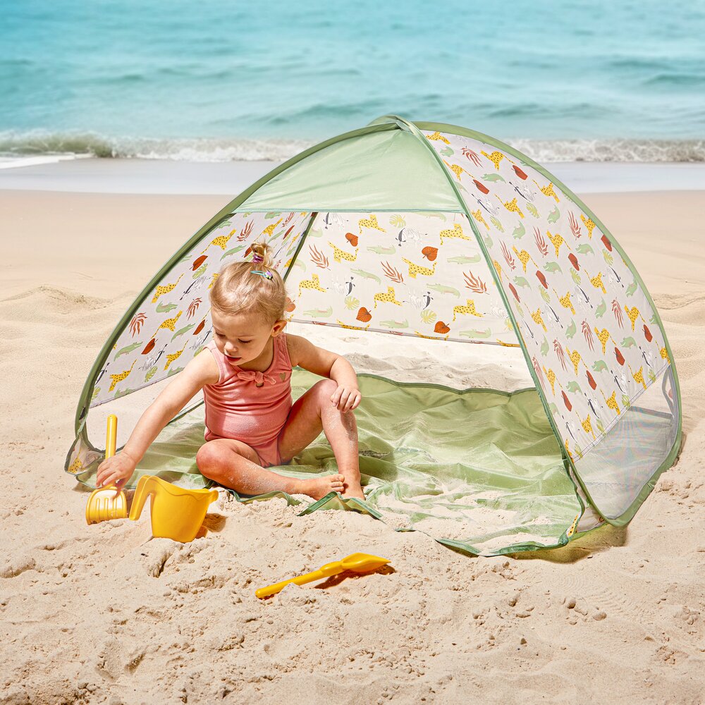tente-bebe-257qvq-1.jpg Tente de plage pop up enfant blanc motif animaux 120x96xH85cm | GIFI – Image 1