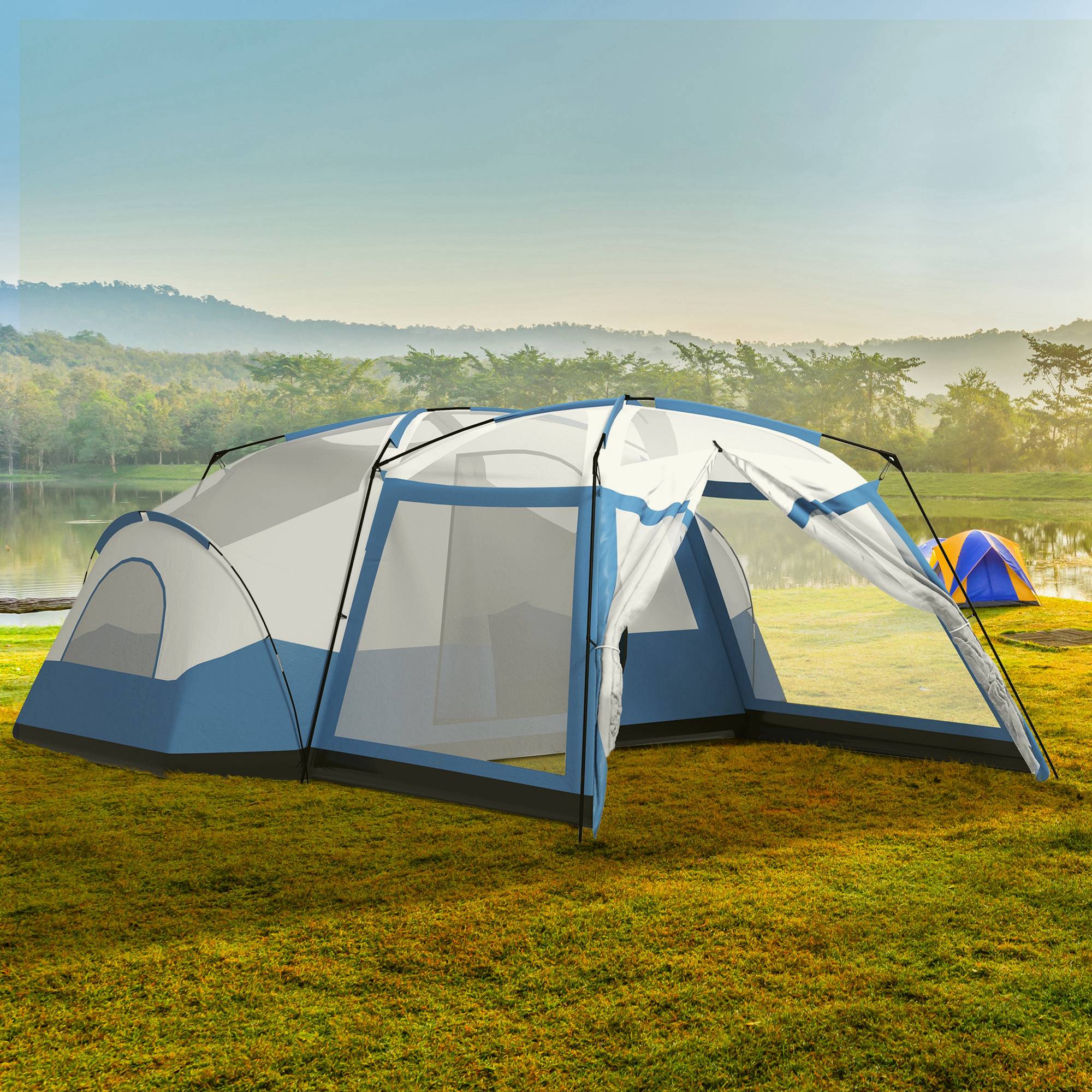 tente-camping-familiale-047igw-1.jpg Tente Camping Familiale 6 8 Personnes Imperméable Porche Spacieux Bleu 518x487cm ComfortXL Outdoor Living – Image 1