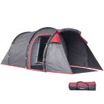 Outsunny Tente de camping familiale sas d'entrée 2 3 personnes tente tunelle étanche légère ventilée facile à monter 3 portes fenêtres 4,26L x 2,06l x 1,54H m fibre verre polyester PE girs foncé