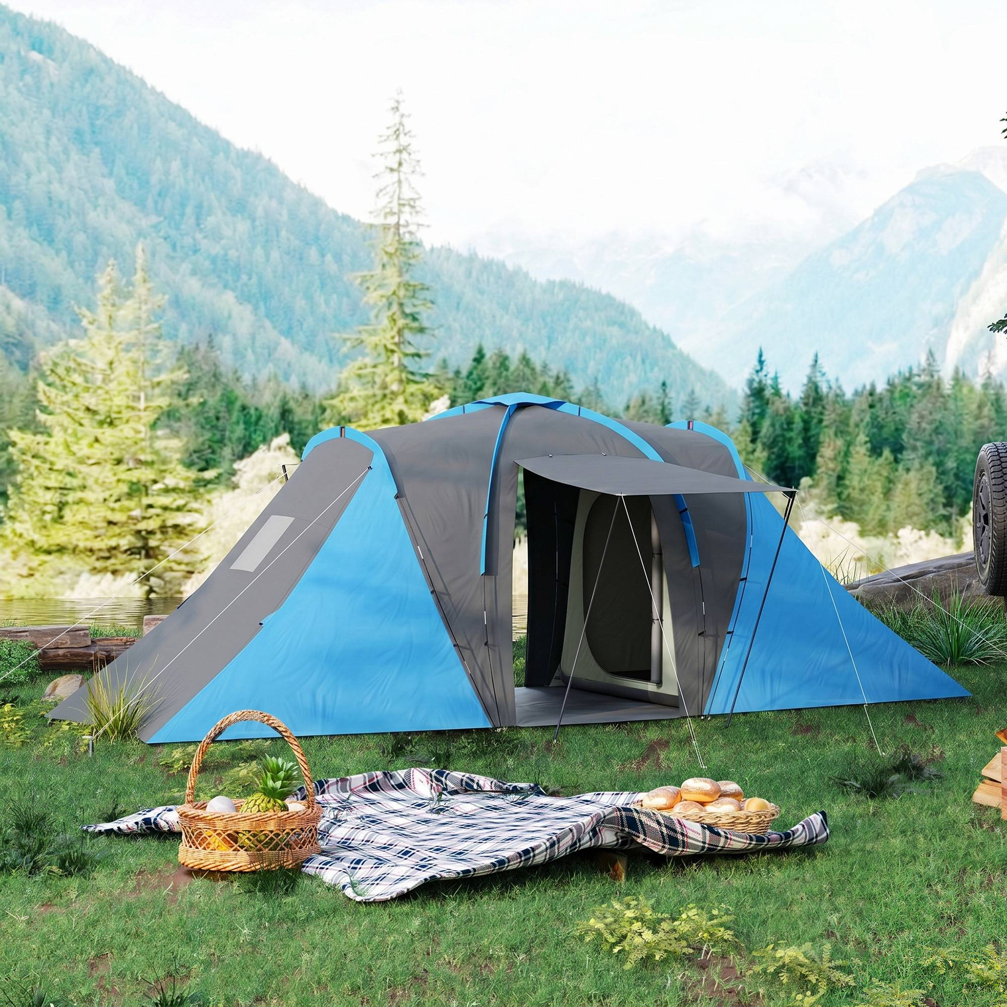 tente-camping-familiale-542sgf-1.jpg Tente tunnel familiale camping 2 chambres séjour étanche 2000mm 4 6 personnes 555x225 bleu ComfortXL Outdoor Living – Image 1