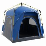 Outsunny Tente de camping familiale 4 personnes montage instantanée pop up 4 fenêtres pare soleil dim. 2,4L x 2,4l x 1,95H m fibre verre polyester gris bleu AOSOM.fr