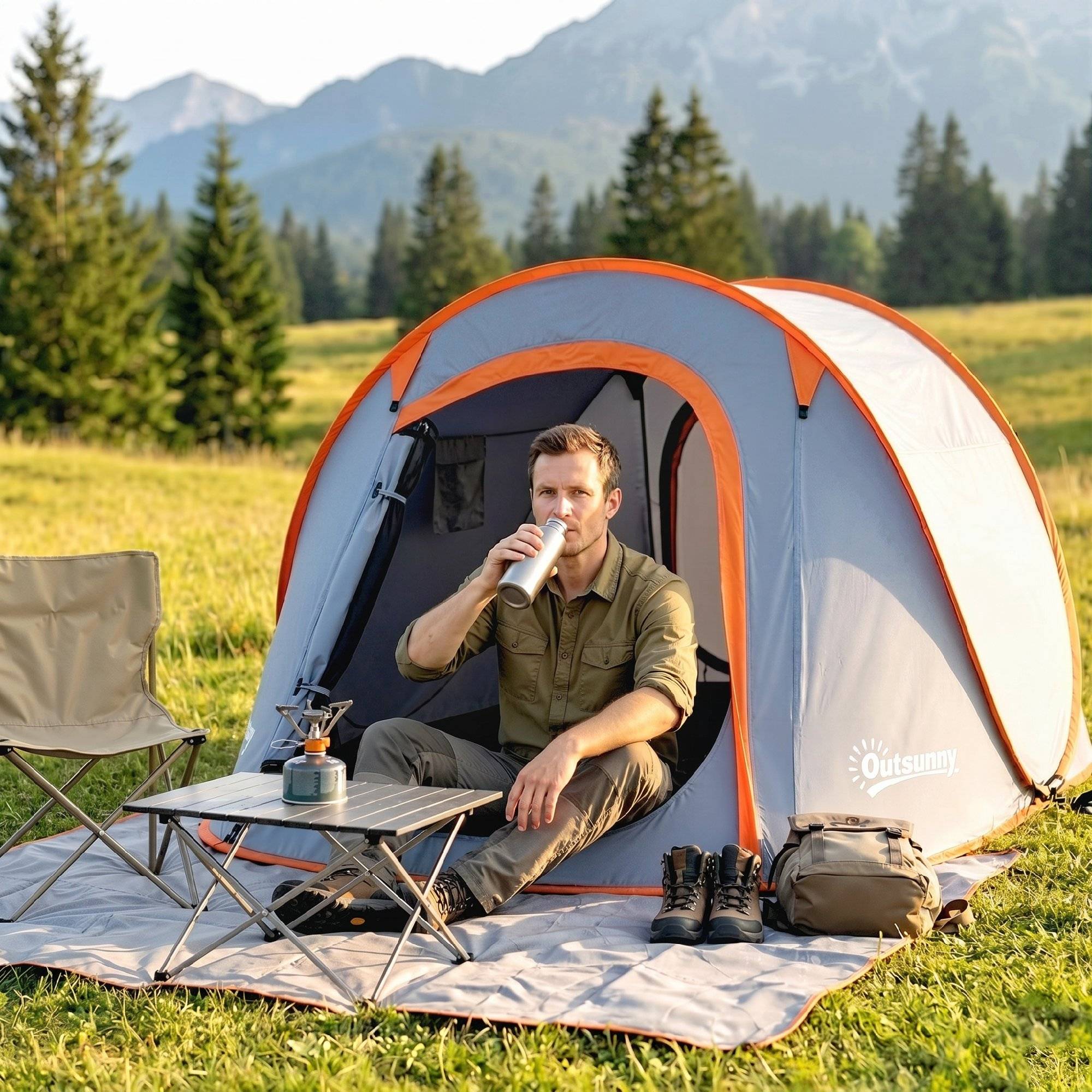 tente-de-campement-536ojl-1.jpg Tente de camping pop up polyester gris 245 x 148 x 105 cm PANGIVO – Image 1