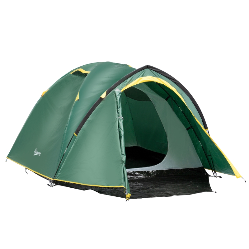 tente-de-campement-568mza-1.jpg Outsunny Tente de camping pliable pour 3 4 personnes tente dôme avec vestibule 2 portes enroulables fenêtres maille tissu polyester imperméabilisé anti UV 325 x 183 x 130 cm vert AOSOM.fr – Image 1