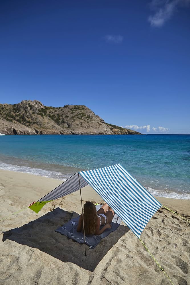 tente-de-plage-fatboy-733eli-1.jpg Fatboy Miasun Tente de Plage 330 x 190 x 140 cm Azur | Parasol Plage Portable Large avec Support, Tente Enfant, 3 Options d'Installation, Auvent ... – Image 1