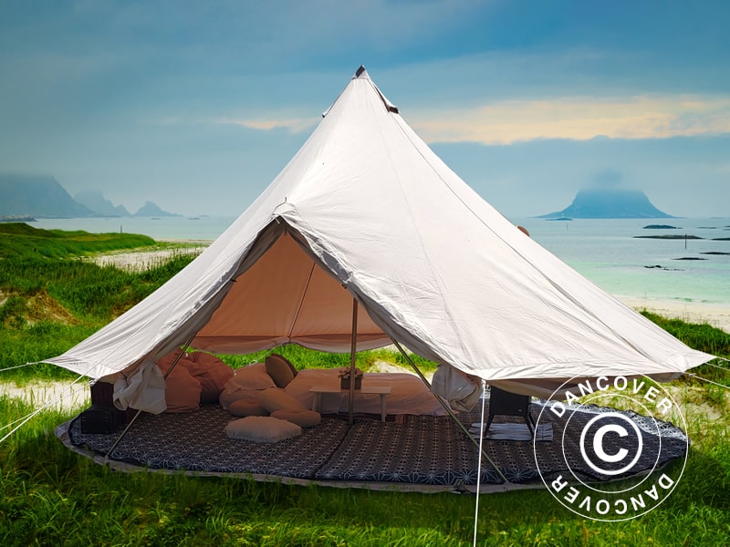 tente-glamping-871tbu-1.jpg Tente cloche pour le glamping, TentZing®, 5x5m, 6 personnes, Sable – Image 1