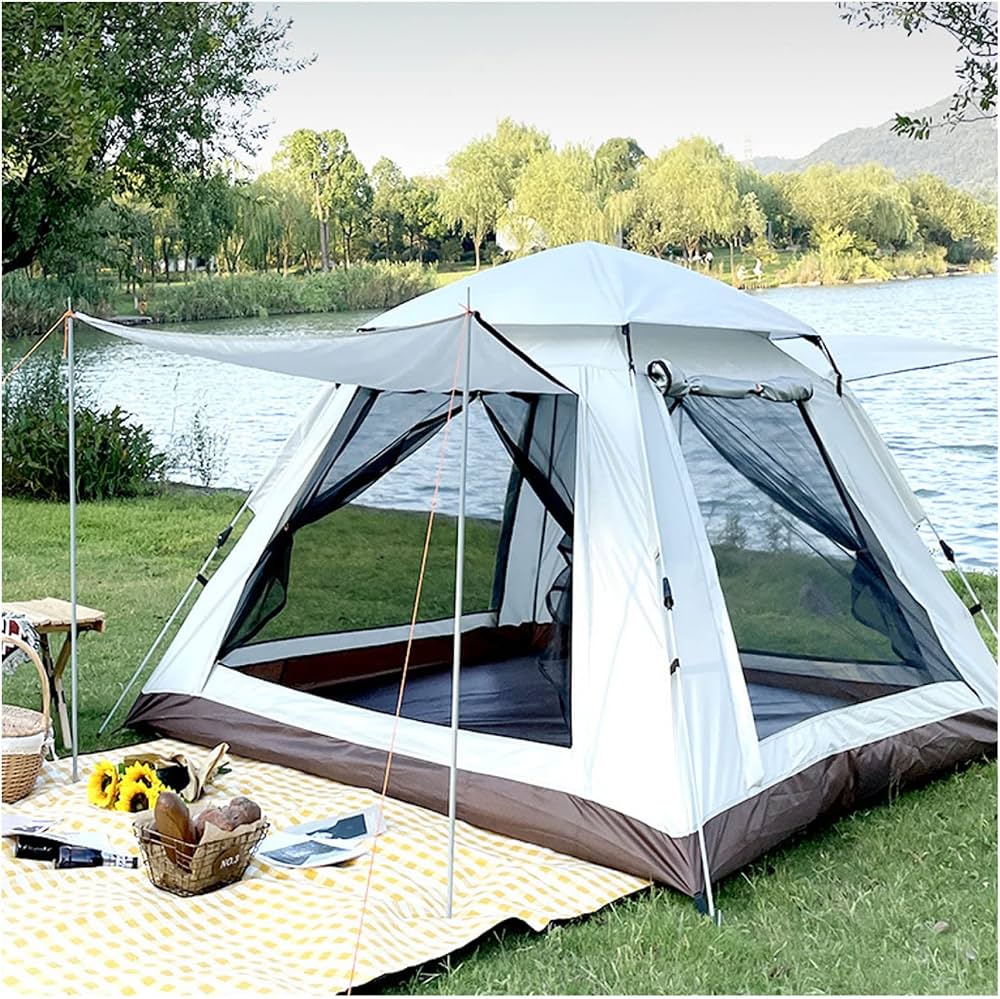 tente-pas-cher-329kbx-1.jpg Une Tente 4 Personnes Anti Insectes, Double Portes et Quatre Fenêtres Tente Pas Cher Tente Stable et Pratique Pop Up Idéale pour Le Camping dans Le ... – Image 1