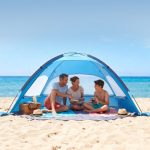 VEVOR Tente de Plage pour 3 Personnes, Abri de Plage Anti UV UPF 50+, Tente Portable Pare soleil avec Sac de Transport et Piquets, , pour Famille, ...