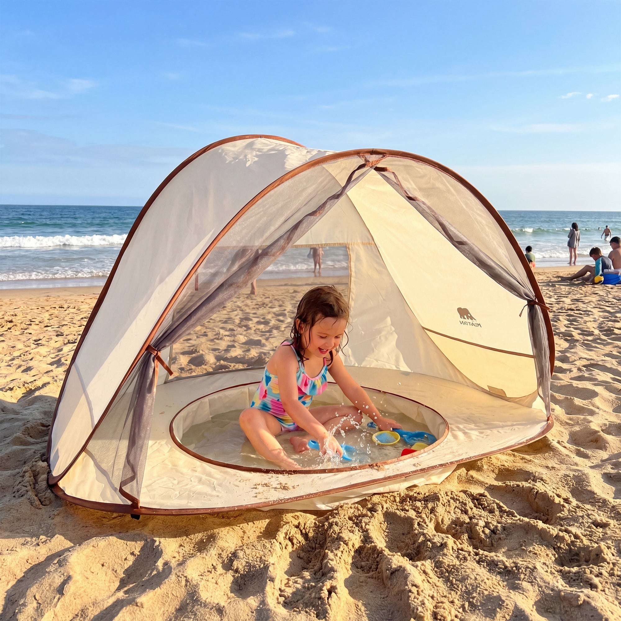 tente-pour-la-plage-442egk-1.jpg Pavillon de plage pour bébé Piscine gonflable 3 en 1 pour enfants Piscine pour bébé – Image 1