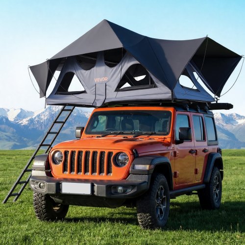tente-pour-voiture-210dvd-1.jpg VEVOR Tente de Toit pour Voiture Pliable, Tente de Toit à Coque Rigide pour 2 3 Personnes, pour Camping Caravane SUV, en Aluminium, Étanche et Coupe vent, avec Éclairage LED, Matelas et Fenêtres | – Image 1