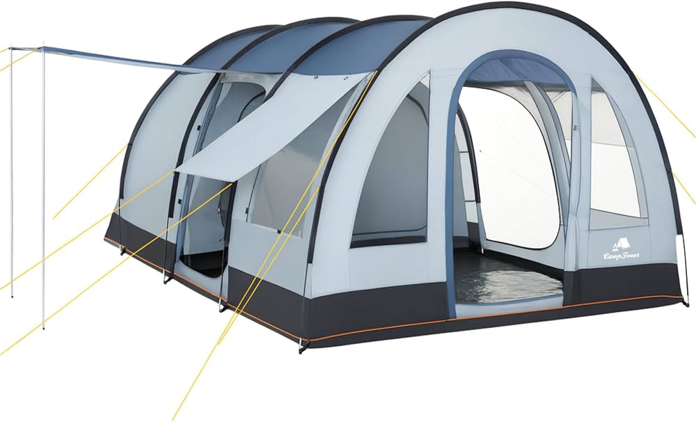 tente-tunnel-731ckv-1.jpg CampFeuer Tente de Camping Familiale Extra Grande TunnelX I 4 Personnes I Colonne d'Eau 5.000 mm I avec 3 Entrées (Bleu/Gris) : Amazon.fr: Sports et ... – Image 1