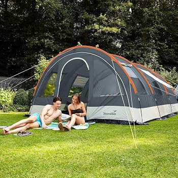 tente-tunnel-737bkv-1.jpg Skandika Tente Tunnel Helsinki pour 6 Personnes | Tente familiale avec Cabine Divisible, paroi Frontale déplaçable, Marquise, étanche, Colonne d'eau ... – Image 1