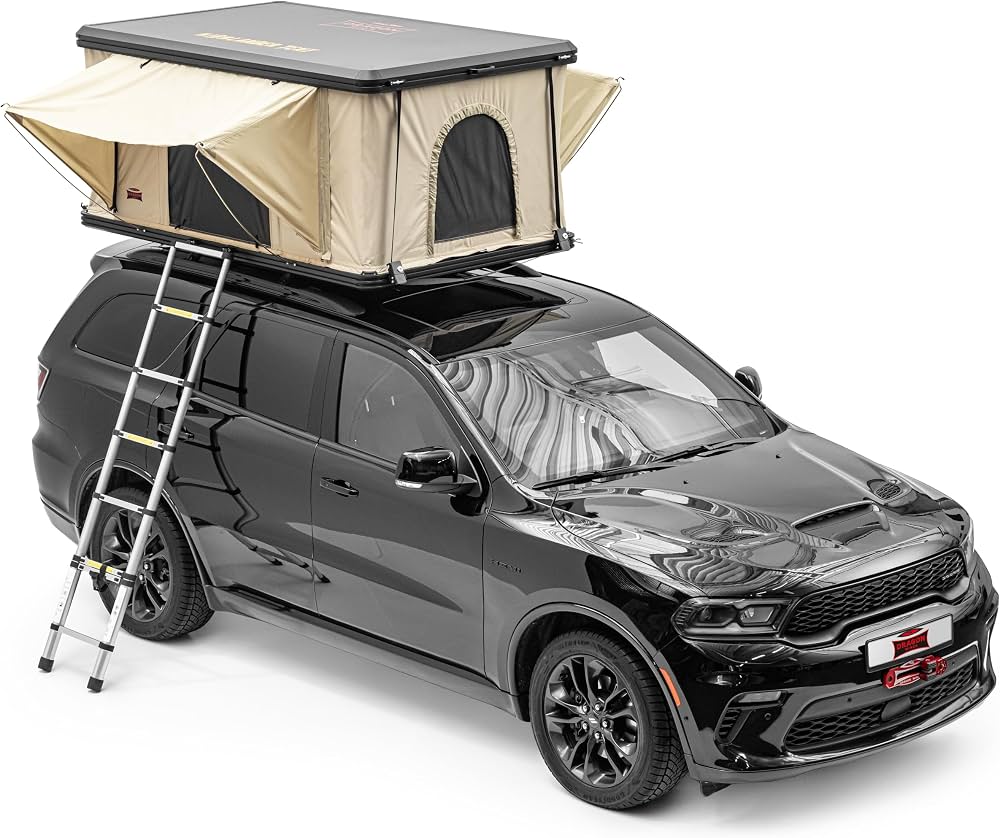 tente-voiture-toit-206mtd-1.jpg Dragon Winch Tente de Toit pour Voiture 2 Personnes Toit Rigide en Aluminium avec Matelas, échelle télescopique, Poches pour Accessoires et ... – Image 1